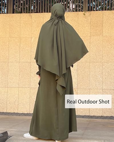 Muslim Prayer Abaya Islamic Women's Khimar Pure Color Hijab Dress Long Sleeve Dubai Kaftan - color: Armygreenhijab