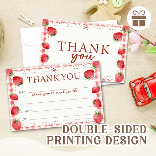 Kids Thank You Cards with Envelopes, Strawberry Theme Fill in the Blank Thank You Notes for Kids, Toddler Stationery Set, Ideal for Birthday Party, Graduation & School Gag Gifts - B08 - color: Strawberry Style