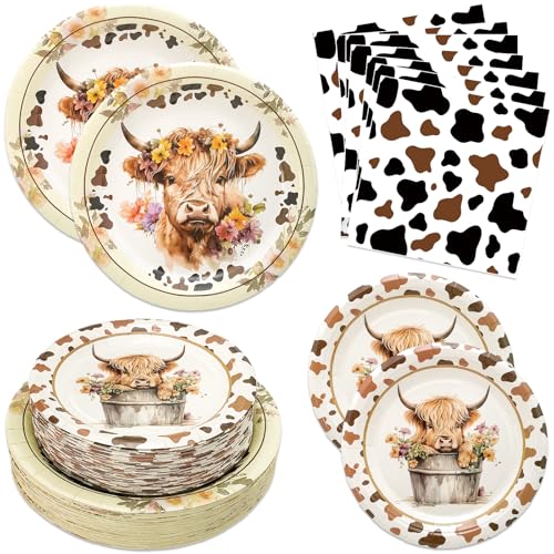 180PCS Highland Cow Paper Plates and Napkins Party Supplies Serve 60 - style: Highland Cow