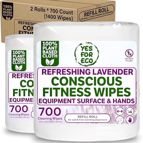 [Bulk 1400-Count] Plant Based Eco-Conscious Fitness Wipe, 2 Rolls x 700 Count Infused with Lavender & Tea Tree Oil, Perfect for Yoga/Pilates Studios & Gyms, All-Purpose Gym Wipes - Bulk Buy - size: 700 Count (Pack of 2)