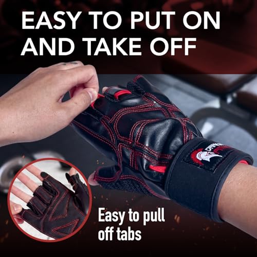 Dark Iron Fitness Genuine Leather Gym Gloves for Men Women, Wrist Wrap Support Workout Gloves for Weight Lifting Crossfit Deadlift Barbell Exercise Palm Padding Callus Protection Grips - size: Small
