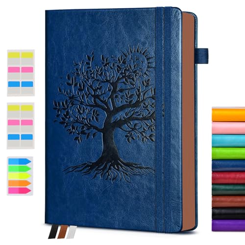 Vintage Leather Journal - 300 Page Lined Journal for Women Men, A6 Small Notebook with 2 Elastic Straps, 3 Ribbons, Pen Holder, Pocket Notebook for Work, Travel, Writing, Daily Diary (3.7" x 6.8") - color: Navy blue, size: A6 (3.7in x 6.8in)