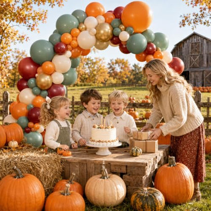 Fall Balloons, 12 Inch Burnt Orange Burgundy Sage Green Gold Balloon - color: Orange Green Gold