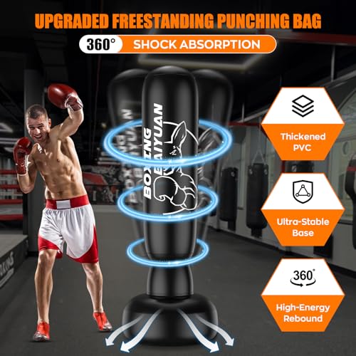Standing Punching Bag for Adults Teens, Inflatable Boxing Bag with Stand, Kick Boxing Training Equipment for MMA, Muay Thai, Kickboxing - size: 70"