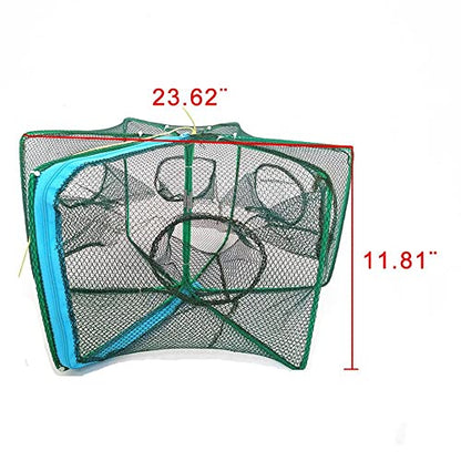 Foldable Bait Trap Fishing Net - Hand Cast Cage for Catching Fish Shrimp Crab Crawfish - color: Green, size: 6 Entrances