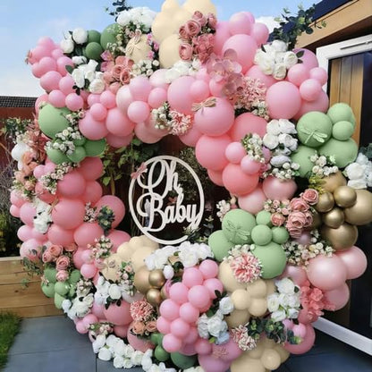 Pink and Green Balloons, Sage Green White Sand Party Balloons Chrome Metallic Gold Balloons Green Pink Latex Balloons for Kids Adults Boho Birthday Jungle Safari Party Wedding Baby Shower Graduation - color: Sage Green Pink