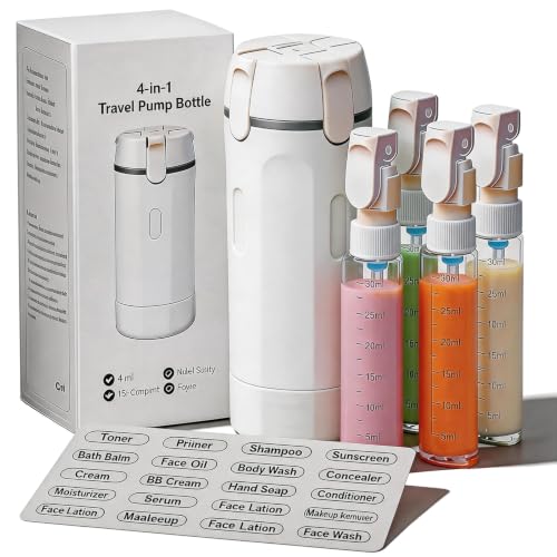 4 in 1 Travel Dispenser Bottle,4 Pack 30ML Travel Bottles for Toiletries, Leak Proof Travel Size Containers (White, OneSize) - color: White