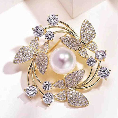 Crystal Pearl Flower Brooches Pins Fashion Beautiful Created Rhinestone Floral Brooch Good Idea for Party Dance Wedding Banquet for Elegant Women Girl - color: Butterfly Wreath