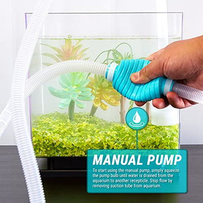 TERA PUMP - TRFTCLN-XL BPA-Free Gravel Cleaner Aquarium Water Changer | Clip, Suction Cup, Flow Managing Clip, Quick & Easy Assembly, Long 120 inch Nozzle Manual Water Pump, ( 20-50 Gallon Tank ) - size: X-Large