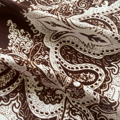 FONYVE Silk Feeling Scarf Medium Square Satin Head Scarf for Women 27.5 × 27.5 inches - color: 04 Brown Paisley