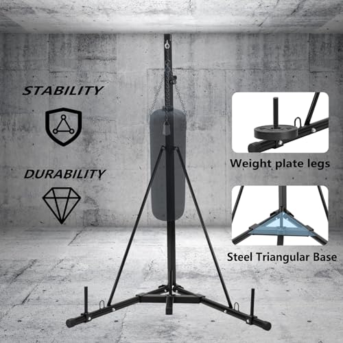 Clevich Height Adjustable Punching Bag Stand, Heavy Duty Boxing Stand, Steel Sandbag Rack - Supports Up to 150 lbs for Home Gym Fitness