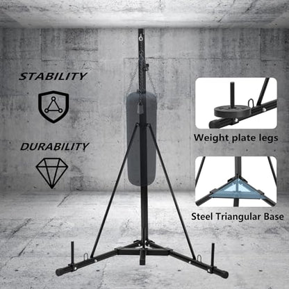 Clevich Height Adjustable Punching Bag Stand, Heavy Duty Boxing Stand, Steel Sandbag Rack - Supports Up to 150 lbs for Home Gym Fitness