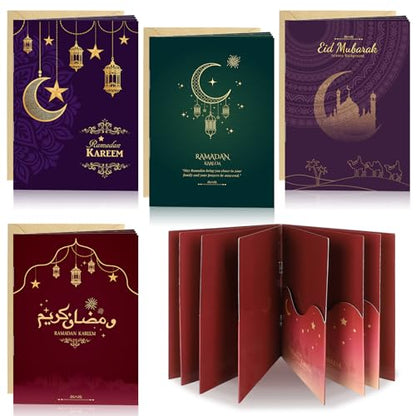 4 Sets Eid Gift Card Book, Eid Mubarak Money Holder Cards with Envelopes, Islamic Holiday Ramadan Kareem Gift Card Booklet Organizer for Family, Friends - color: Eid.Book.Dark