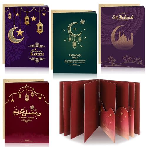 4 Sets Eid Gift Card Book, Eid Mubarak Money Holder Cards with Envelopes, Islamic Holiday Ramadan Kareem Gift Card Booklet Organizer for Family, Friends - color: Eid.Book.Dark