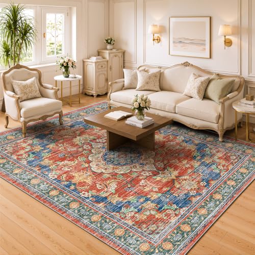 3x5 Boho Washable Area Rugs, Non Slip Indoor Foldable Carpets, Retro Red - color: Retro Red, size: 3' x 5' (Rectangular)