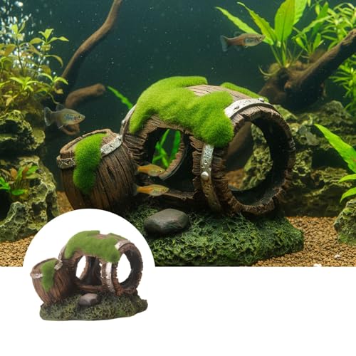 Aquarium Decor Resin Wine Barrel Cave for Fish and Shrimp - Realistic Simulation Barrel Tank Hiding Place for Cichlids, Shrimp, Small Fish