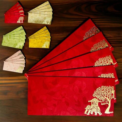 LoveNspire Money Envelopes (7 x 3 Inch) Decorative Golden Elephant Tree Pattern Shagun Lifafa for Indian Wedding, Birthday | Cash Gift Holder & Home Savings Organizer Pack of 25 - color: Royal Elephant Design (Assorted), size: Pack of 25