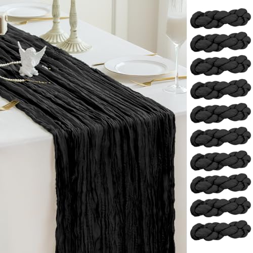 Sioloc Black Cheesecloth Table Runner Fall Autumn Decor for Home 10ft Table Cloth for Wedding Birthday Party Halloween Thanksgiving Decorations - color: Black, size: 10pc