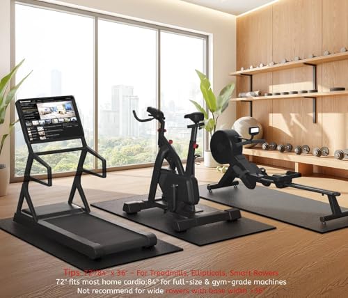 Treadmill Mat, 7'x3'/6'x3'/6'x2.5'/5.6'x2'/4'x2', 6mm Thick Exercise Equipment Gym Mat for Hardwood FloorCarpet, Compatible with Peloton Bike, Indoor Spin Bike, Elliptical - color: 72"x36"x6mm High-density-black