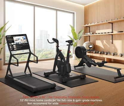 GymCope Treadmill Mat for Hardwood Floor Carpet 7'x3'/6'x3'/6'x2.5'/4'x2' | 6mm Thick Exercise Equipment Gym Mat, Compatible with Peloton Bike, Indoor Spin Bike, Elliptical - color: 72"x36"x6mm High-density-black