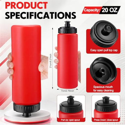 LemonRoad 12 Pack Squeeze Water Bottles Reusable 20 oz Plastic Sports Water Bottle with Pull Top Lid, Bike Cycling Gym Sport, Dishwasher Safe(Red, Black) - color: Red, Black