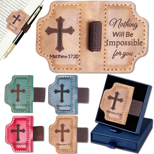 Bygone Mark Personalized Magnetic Leather Bookmark with Pen Holder,Inspirational Bible Verse Religious Bookmarks,Christian Book Lovers Reading Accessory for Men Women (Brown, Matthew 17:20) - color: Brown, size: Matthew 17:20