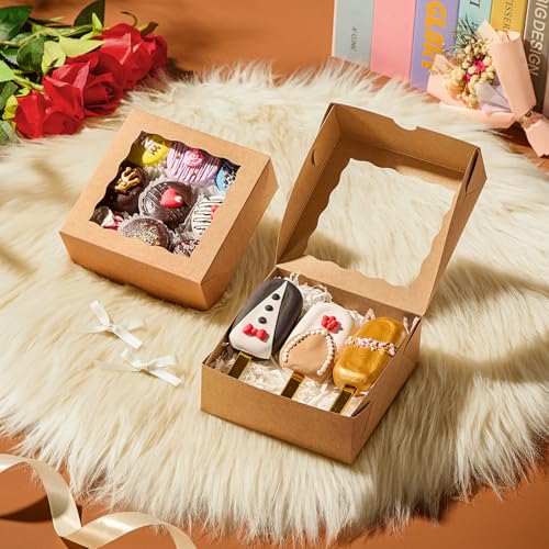 20 Pcs 5x5x2 Inch Cookies with Window Bakery Boxes Soap Box Chocolate Truffle boxes Macaron Boxes Gift Cake Boxes Treat Boxes for Browine pastries, Dount or gifts goodies Party Favor - size: 5"X5X2"