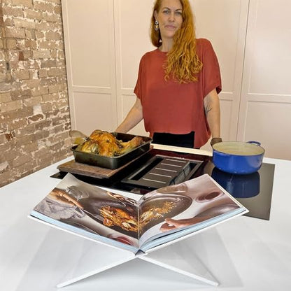 Large White Acrylic Book Stand, 12.5" x 9.5" x 5.5”, Acrylic Book Holder, Open Bookstand for Display and Reading Cookbooks, Art Books, Bibles, Magazines - Home and Office - color: White, size: Large