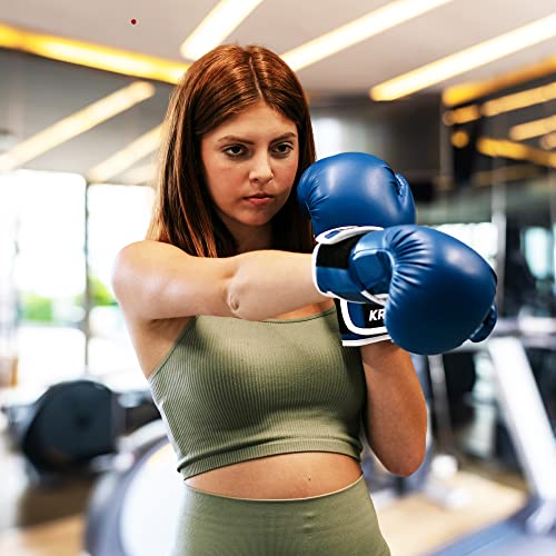 Kruzak Plain Boxing Gloves for Sparring, Kickboxing, Muay Thai, Martial Arts & MMA Fighting - Men & Women Punch Bag Mitts Training and Focus Pads Punching - color: Blue, size: 16 oz