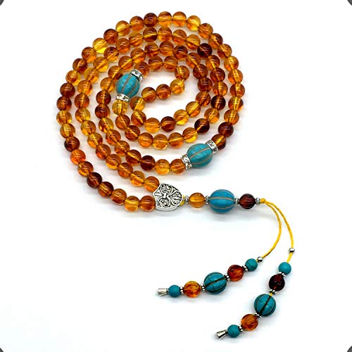 Special Prayer Beads Series -99 beads- Tesbih Tasbih Tasbeeh Misbaha Masbaha Subha Sebha Sibha (Honey Color Imitation Amber -8 mm Beads-) - color: Honey Color Imitation Amber -8 mm Beads-