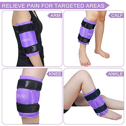 REVIX XL Knee Ice Wrap Around Entire Knee, Gel Ice Pack for Muscle Ache, Cold Pack to Reduce Discomfort and Promote Flexibility, Soft Plush Linings, Purple (Pack of 2) - size: XL (Pack of 2), style: Purple-XL