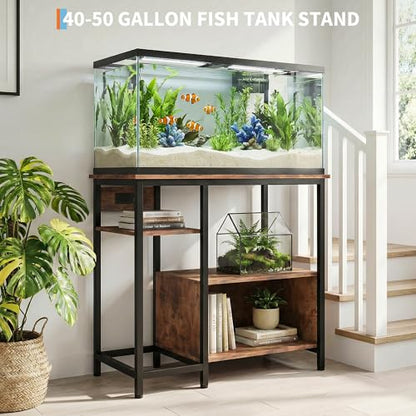 Garvee 40-50 Gallon Fish Tank Stand with Power Outlets, Heavy Duty Metal and Wood Aquarium Stand with 4-Tier Open Storage Shelves and Sturdy Legs