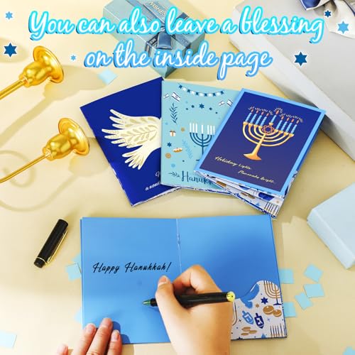 AmazingSpark 4 Set Hanukkah Gift Card Booklet Cardboard Mini Chanukah Money Holder Book for Cash David of Star Surprise Money Card Sleeve Book Hanukkah Party Gift for Birthday Holiday Appreciation - style: Hanukkah