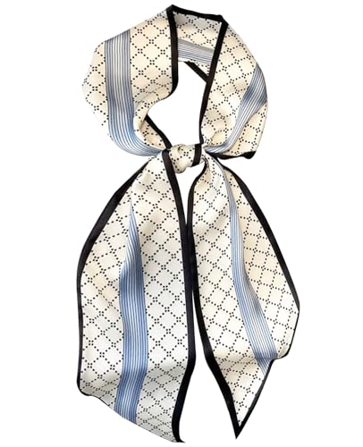 Hioyiwse Head Scarf Hair Neck Scarves For Women Purse Bag Scarfs For Handbags Silky Long Thin Satin Headscarf Fashion - color: B18-blue Lines Diamond Check