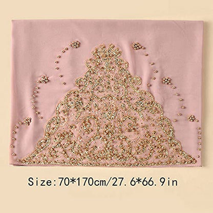 Women Fashion Chiffon Muslim Head Scarf Arabic Hijab Long Scarf Wrap - color: Beading Pink