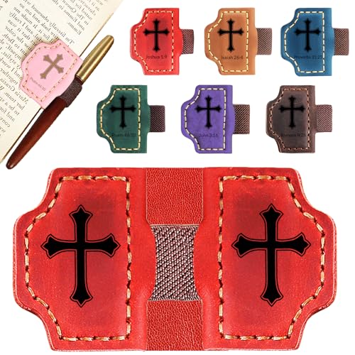 Personalized Leather Bookmark with Pen Holder - Magnetic Bible Verse Design, Christian Book Lovers Reading Accessory, for Book Lovers Men Women (Red, Cross) - color: Red, size: Cross