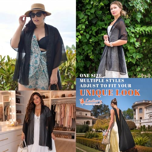 Ladiery Chiffon Shawl Wraps for Women Evening Dresses, Elegant Soft Sheer Shawls for formal dressy Bride Wedding - color: Black(1)