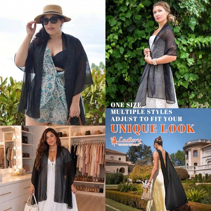 Ladiery Chiffon Shawl Wraps for Women Evening Dresses, Elegant Soft Sheer Shawls for formal dressy Bride Wedding - color: Black(1)