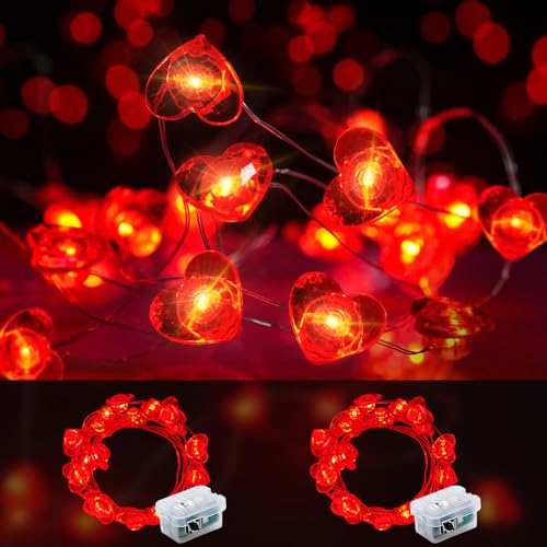 Valentine's Day Red Heart Fairy Lights 7Ft 20 LED Twinkle 3 Modes String Lights Battery Operated Waterproof Firefly Starry for Mason Jar Party Wedding Valentines Mother's Day,2 Pack - color: Red, size: 2