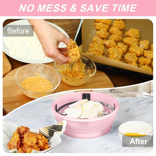 Collapsible Batter Bowl - Breading Bowl Shaker with Lid, Pink - color: Pink