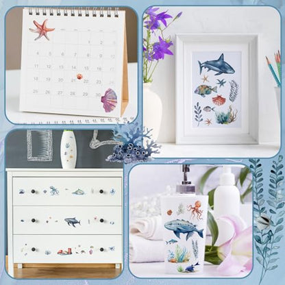 WANDIC 10 Sheets Rub On Transfer Sticker, Ocean Style Fish Pattern Stickers for DIY Scrapbooking Photo Albums Furniture,11.8 * 3.9in - color: Ocean