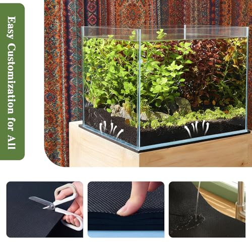2PCS Aquarium Leveling Mat, 14x25x0.2 Inches Fish Tank Mat Under Tank - Neoprene Non-Slip Shockproof Waterproof, Textured Surface for Uneven Floors, Easy-Cut Edges, Aquarium Mat