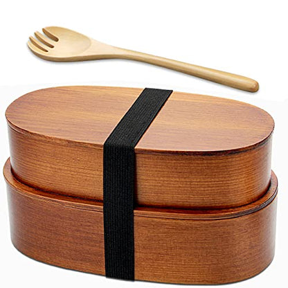 YFWOOD Natural Wooden Bento Boxes - Double Layer Lunch Box(1000ml) | Bento Box for Kids, Japanese Bento Box, Lunch Boxes, For Adult Picnicking Office Hiking Camping Fitness Training Lose Weight