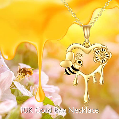 KECHO Gold Bee Necklace Gifts for Mom Women 14k Yellow Gold Honeycomb Honey Bee Pendant Necklaces Love Heart Jewelry Gifts for Women Her Wife - style: bee01