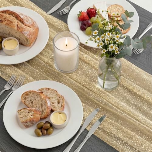 1pc Fall/Halloween Table Runner 10 ft Gold Metallic Foil Sheer - color: Gold