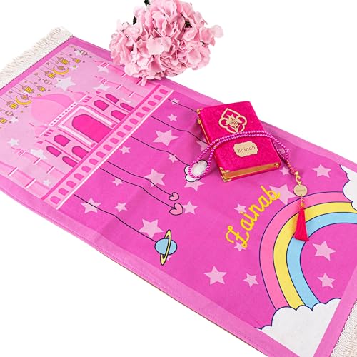 IEF Personalized Eid Gifts Prayer Mat, Birthday Gifts Quran Prayer Beads Set, Anniversary Gift Chenille Prayer Rug Pearl Prayer Beads Arabic Quran for Girls (Girl, Model-4) - color: Model-4