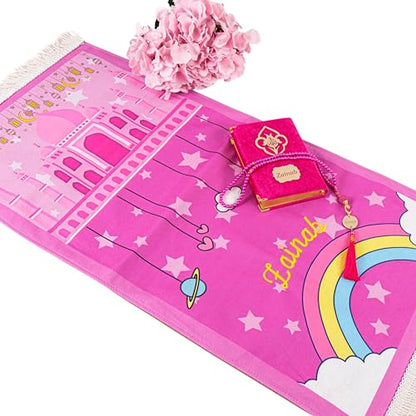 IEF Personalized Eid Gifts Prayer Mat, Birthday Gifts Quran Prayer Beads Set, Anniversary Gift Chenille Prayer Rug Pearl Prayer Beads Arabic Quran for Girls (Girl, Model-4) - color: Model-4