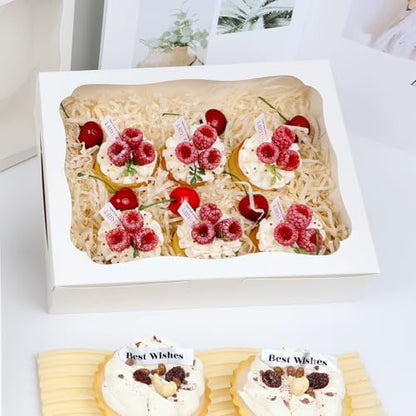 12pcs10x8x2.5 Inch White Bakery Boxes Treat Boxes with Window for Pastry, Cookie, Desserts, Chocolate Strawberries, Pies, Donuts, Muffins,Cupcake