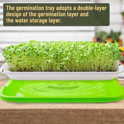 Pack 10 of Seed Sprouter Tray with Drain Holes,Seed Germination Trays Kit BPA Free Nursery Tray,Soil-Free Wheatgrass Tray Sprouter Microgreens Growing Kit (Green-10 Pack)