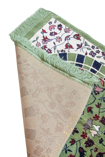 ihvan online Luxury Velvet Muslim Prayer Rug, Janamaz, Thick Soft Sajadah, Portable Travel Prayer Carpet Mat, Islamic Gift for Eid, Ramadan, Hajj & Umrah, Rawdah Green - color: Rawdah Green
